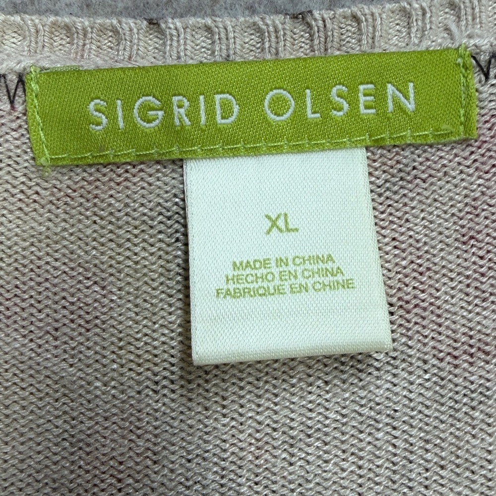 Sigrid Olsen Cardigan XL Pink Floral Silk Blend 3/4 Slv Boho Grandmacore Artsy - Picture 3 of 8